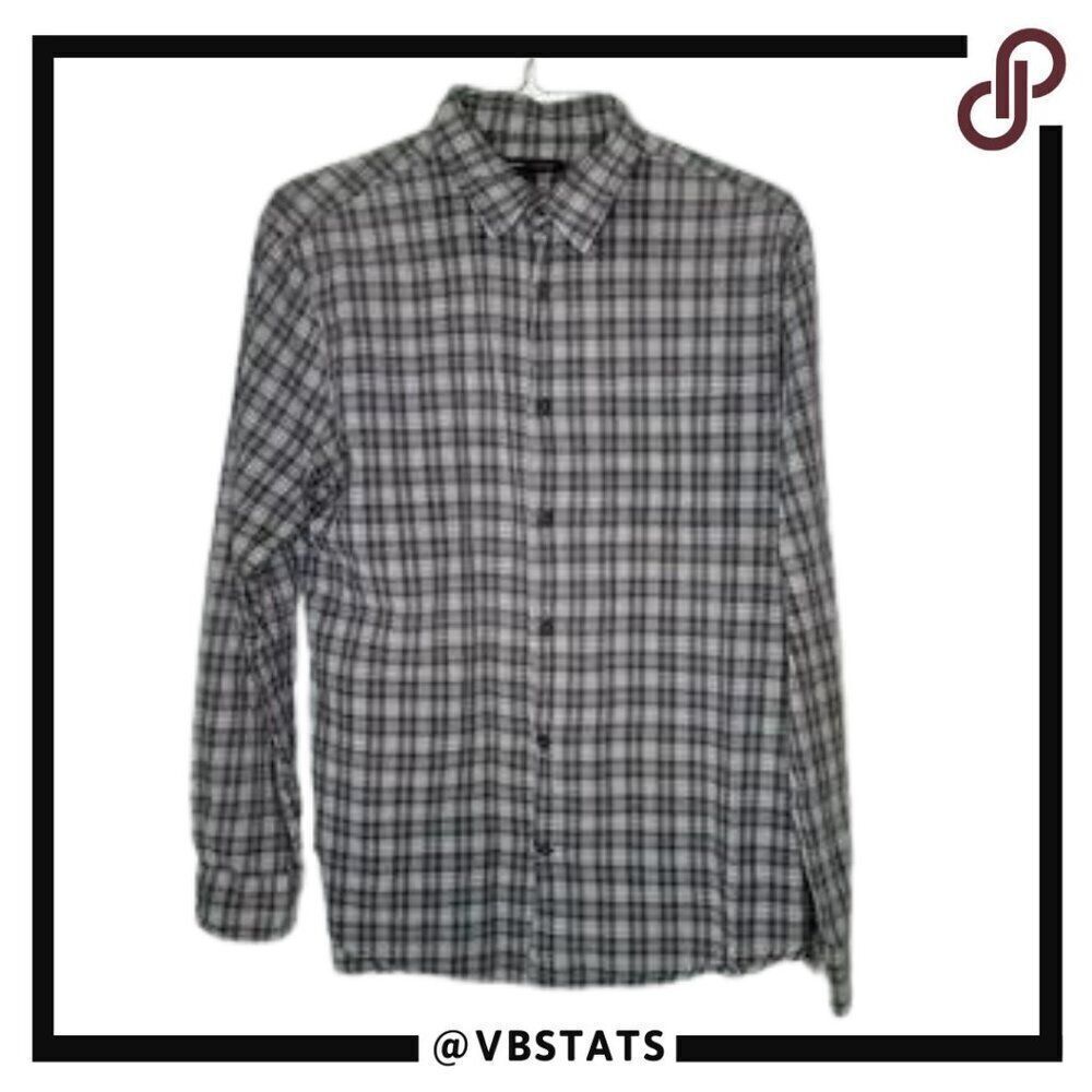 John Varvatos Gray-White Plaid Long Sleeve Button Down Shirt in Size Large